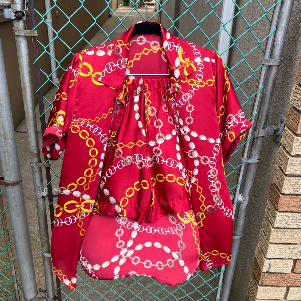 Red Chain-Link Printed 2-pc Short Set M